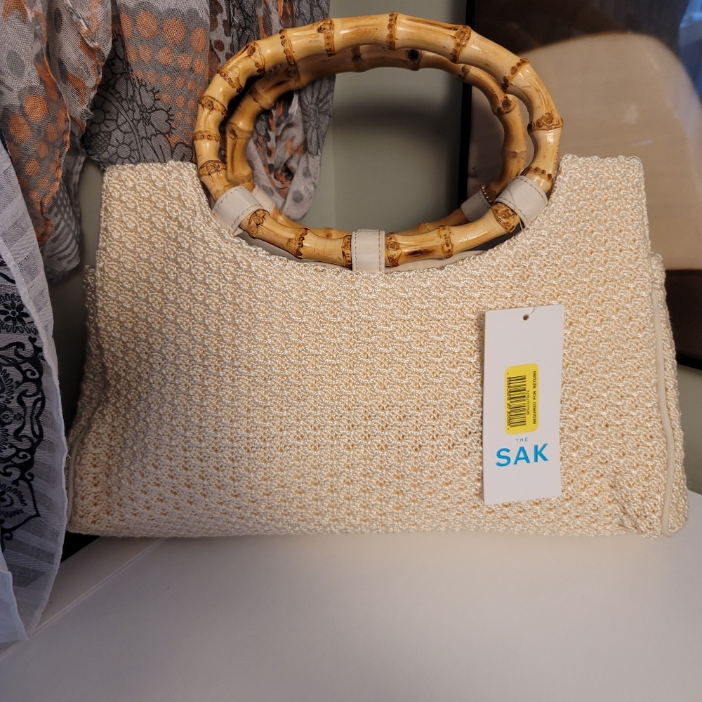 NWT Saks Bamboo Handle Knit Purse